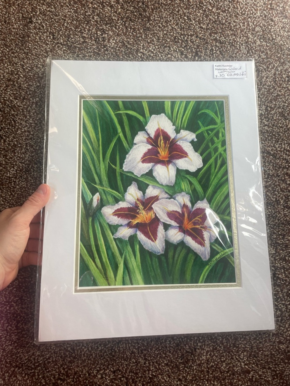 White and Purple Daylily Floral Art Print by Kathi Kuchler 11x14